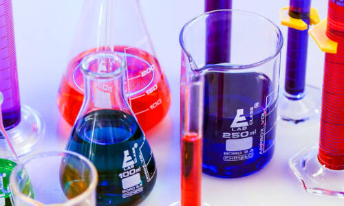 Beakers in a lab