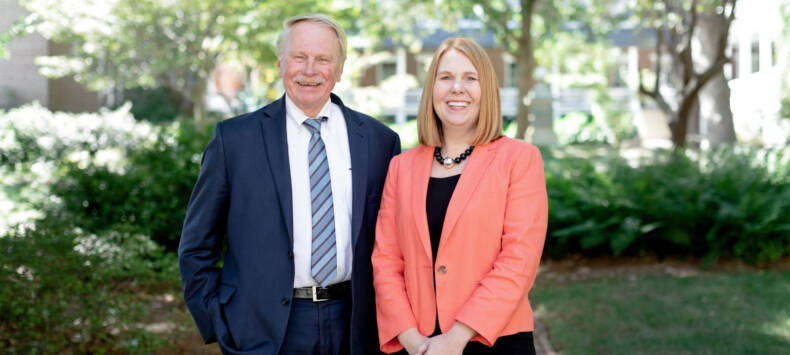 Salem College President, Dr. Summer McGee, with Campbell University Law School Dean J. Rich Leonard at Salem College on September 23rd, 2022.