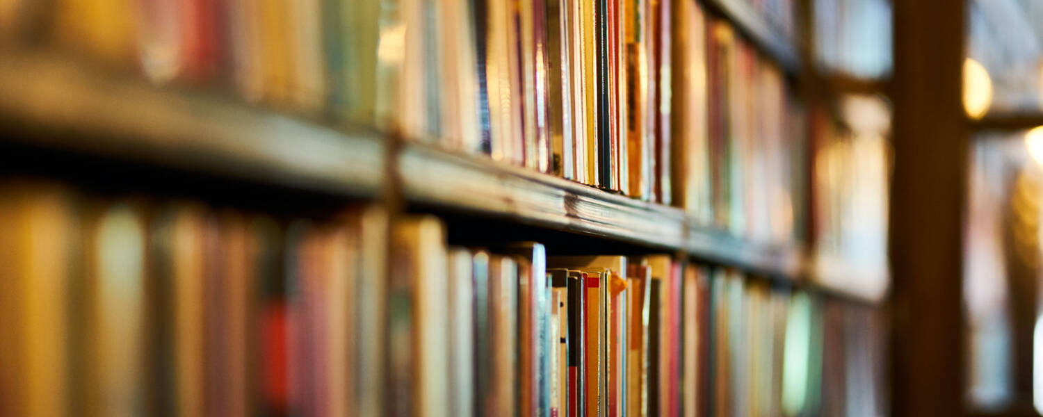 Row of books at a library