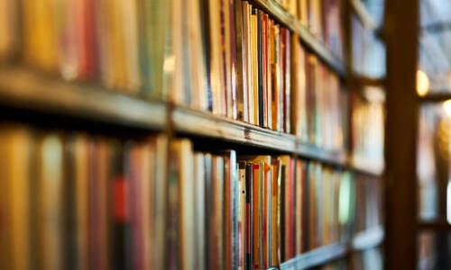 Row of books at a library