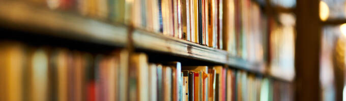 Row of books at a library