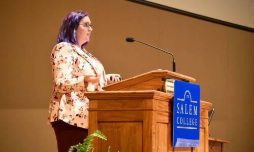 Member of Salem College community on stage at Celebration of Academic Excellence