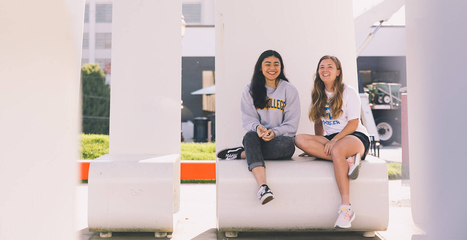 Two students in downtown Winston Salem