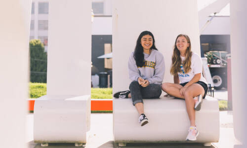 Two students in downtown Winston Salem