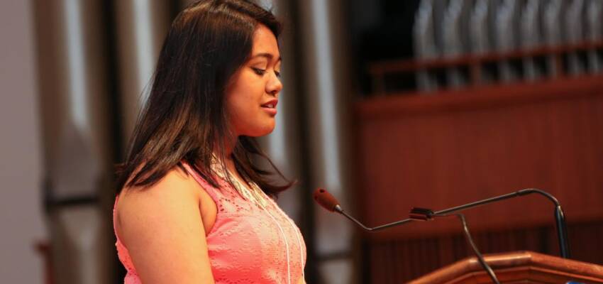 Student at the podium speaking