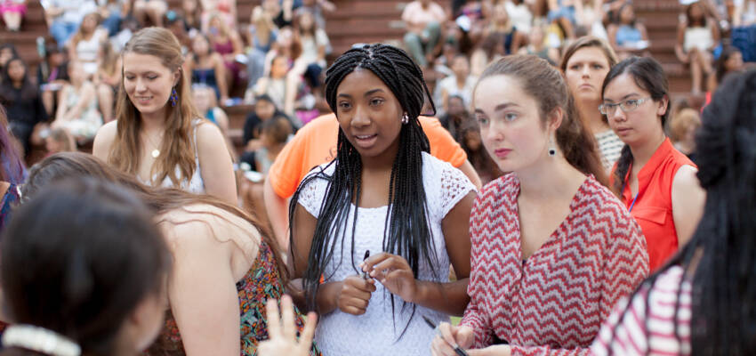 Salem College student with classmates