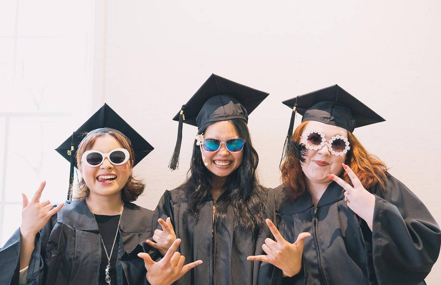 Students with graduation caps and gowns on