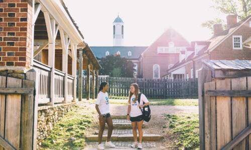 Two students on campus of Salem College