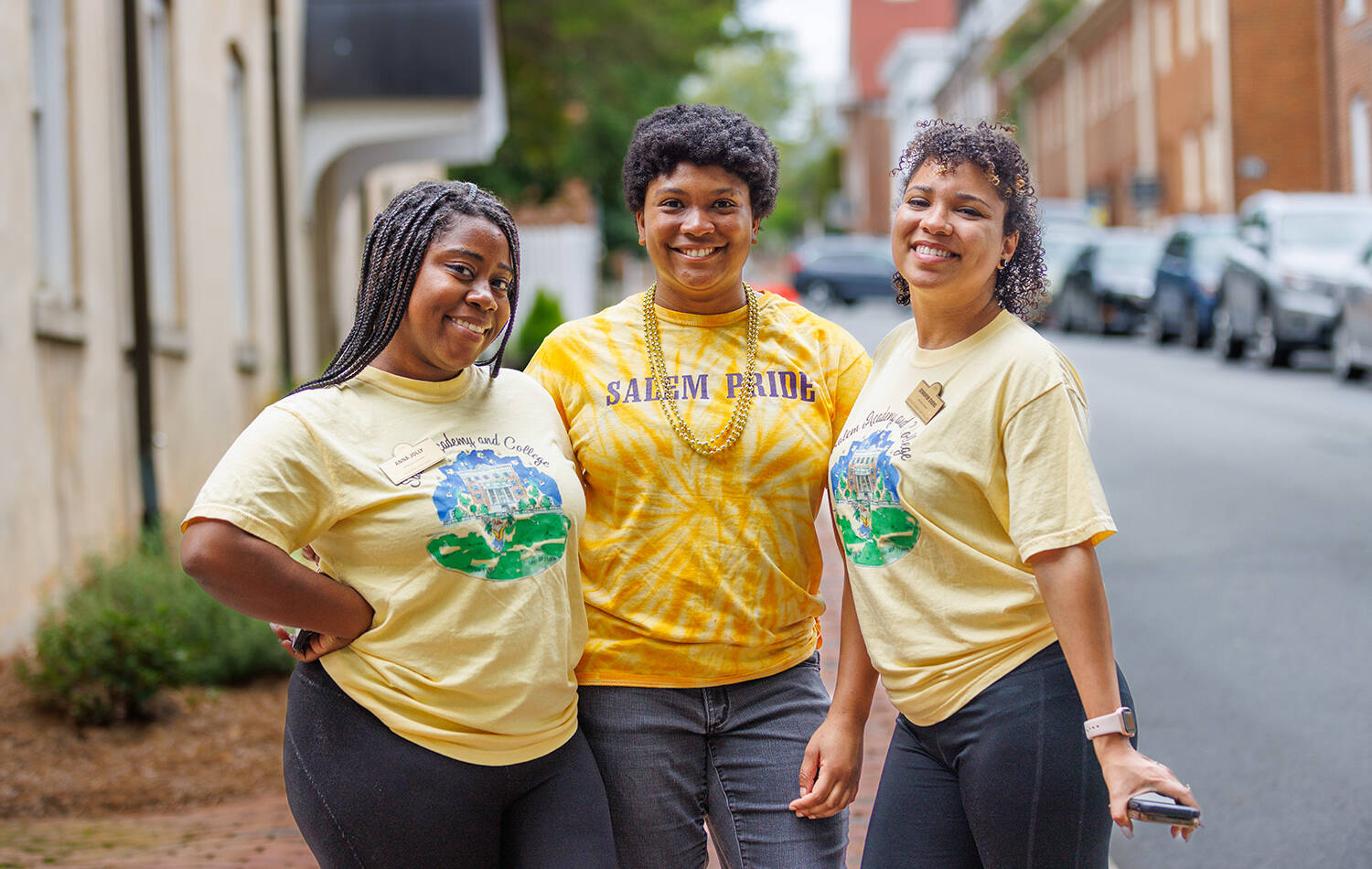 Salem College students wearing Salem pride t-shirts