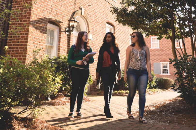 Students in front of Salem College building